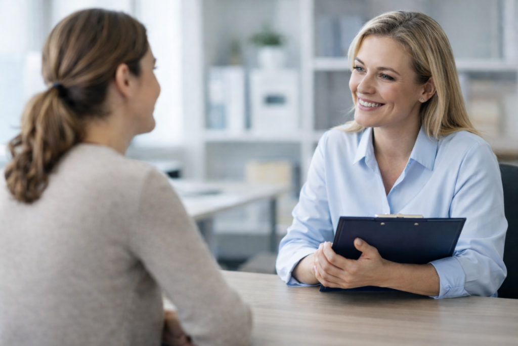 Participant discussing benefits of joining a depression clinical trial